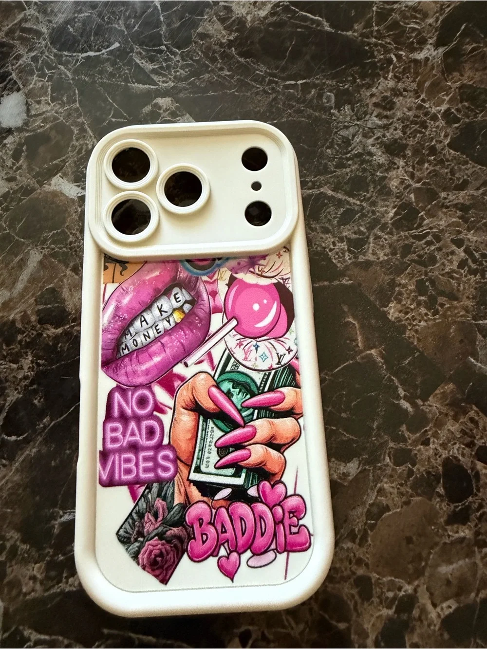 Pink Graphic 'Baddie' Phone Case with Glossy Accents